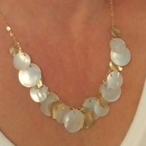 Mother of Pearl Gold Disc Necklace 14K Italy